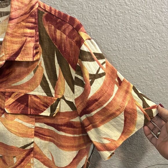 #577 Conrad C vintage linen, tropical short sleeve button-down top size 16 - Picture 4 of 11